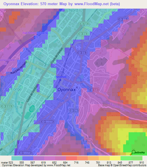 Oyonnax,France Elevation Map