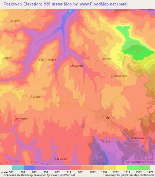 Tozkovan,Turkey Elevation Map