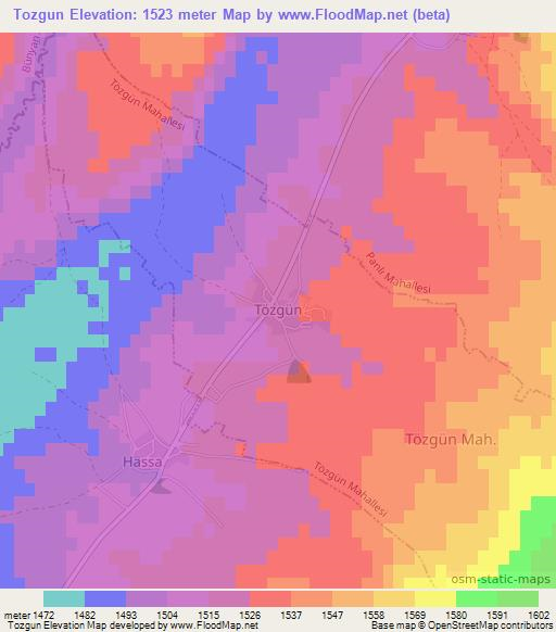 Tozgun,Turkey Elevation Map