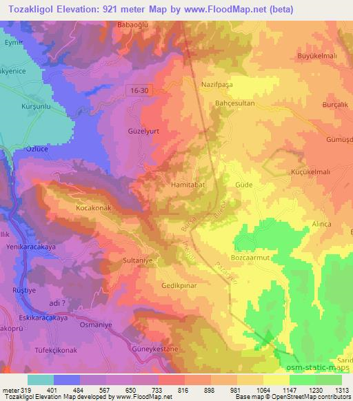 Tozakligol,Turkey Elevation Map