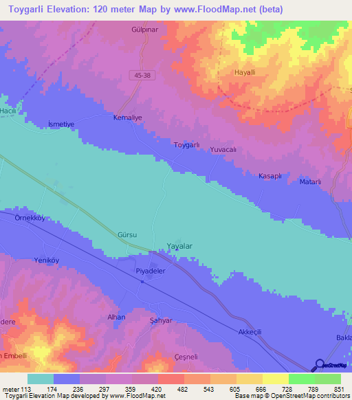 Toygarli,Turkey Elevation Map