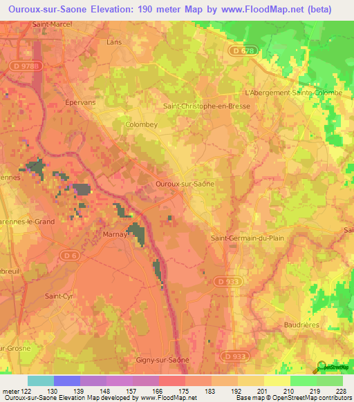Ouroux-sur-Saone,France Elevation Map