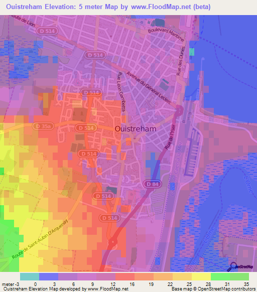 Ouistreham,France Elevation Map