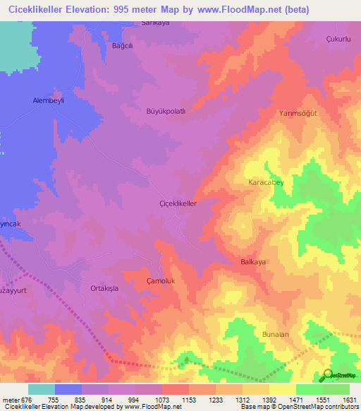 Ciceklikeller,Turkey Elevation Map