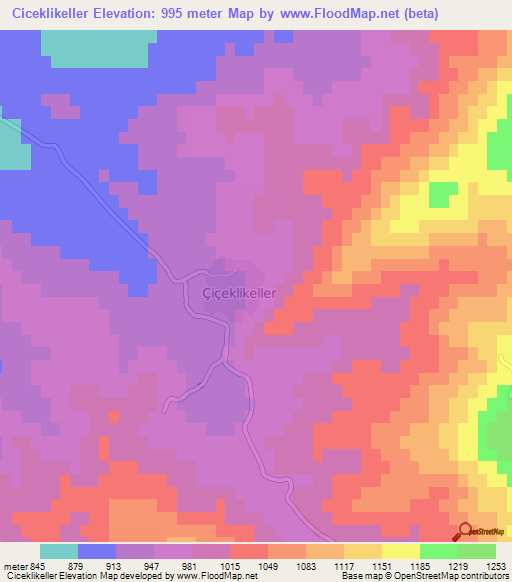 Ciceklikeller,Turkey Elevation Map