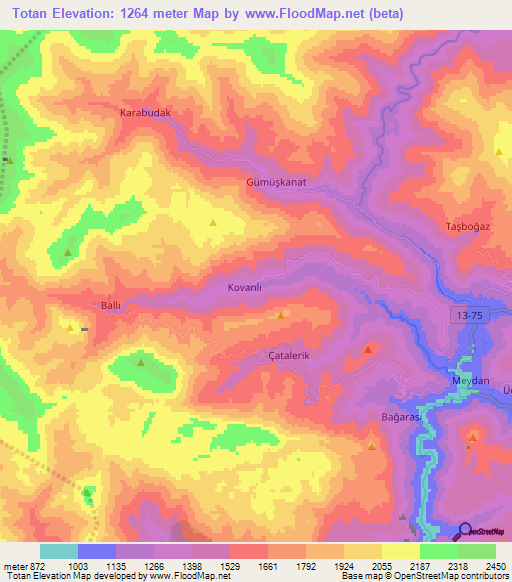 Totan,Turkey Elevation Map