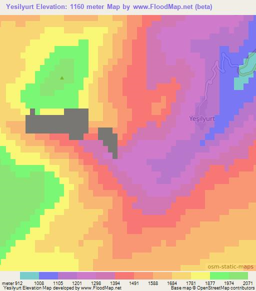 Yesilyurt,Turkey Elevation Map