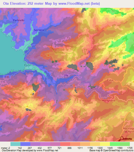 Ota,France Elevation Map