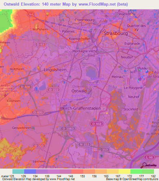 Ostwald,France Elevation Map