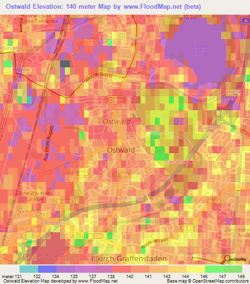 Ostwald,France Elevation Map