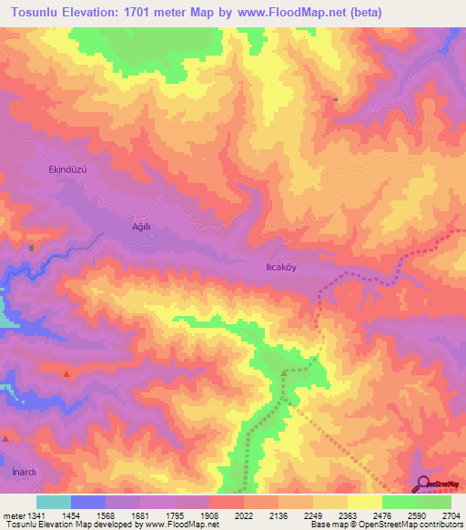 Tosunlu,Turkey Elevation Map