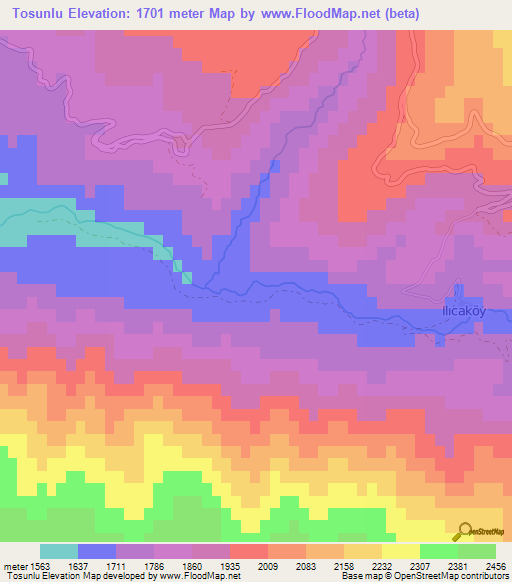 Tosunlu,Turkey Elevation Map