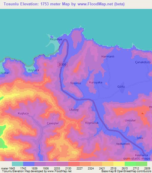 Tosunlu,Turkey Elevation Map