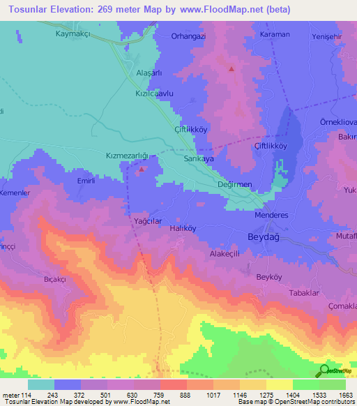 Tosunlar,Turkey Elevation Map