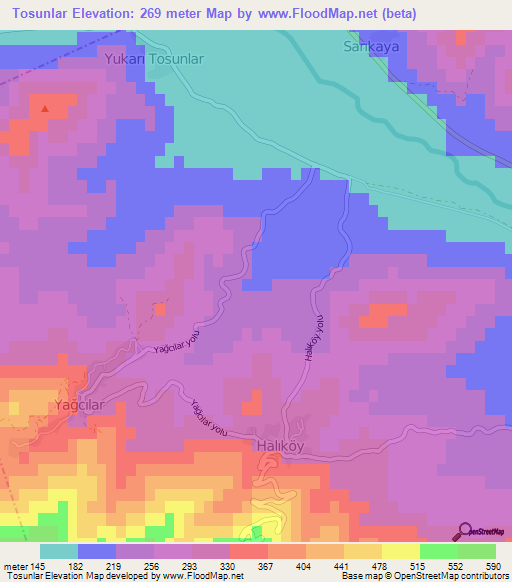 Tosunlar,Turkey Elevation Map