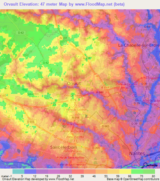 Orvault,France Elevation Map