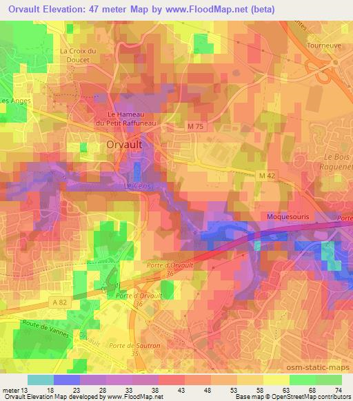 Orvault,France Elevation Map