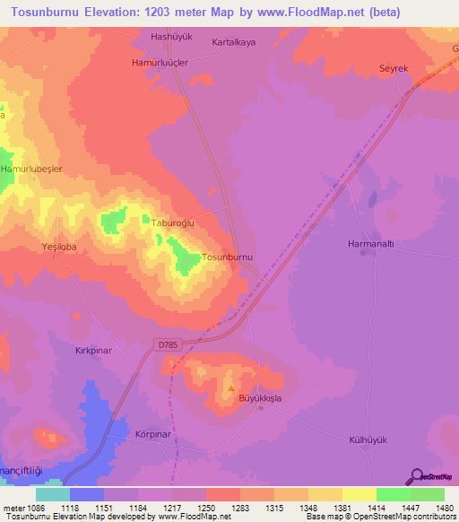 Tosunburnu,Turkey Elevation Map