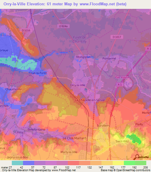 Orry-la-Ville,France Elevation Map