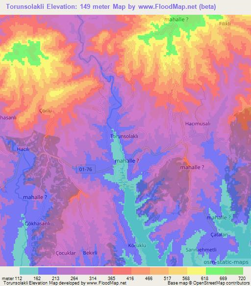 Torunsolakli,Turkey Elevation Map