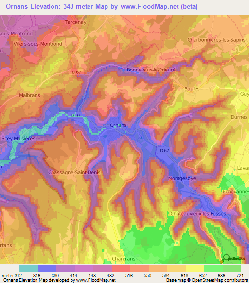 Ornans,France Elevation Map