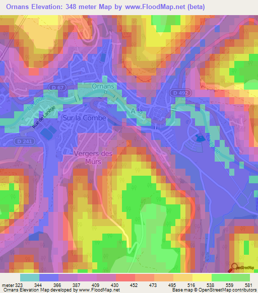 Ornans,France Elevation Map