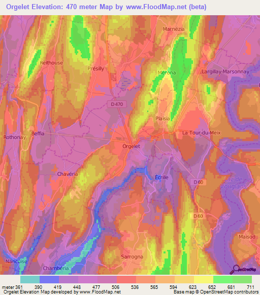 Orgelet,France Elevation Map