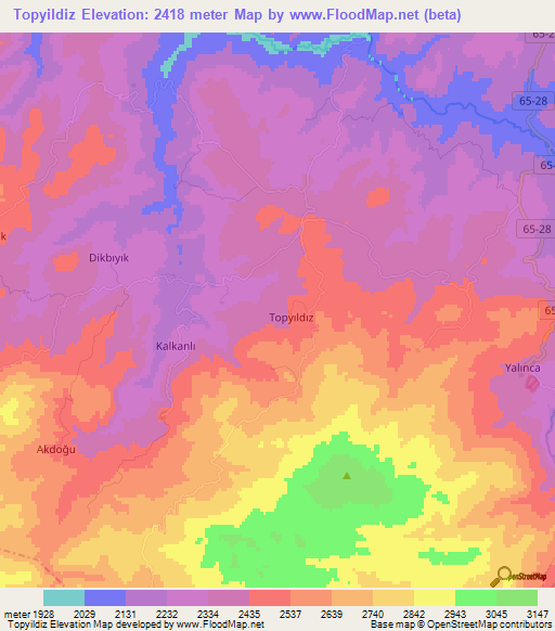 Topyildiz,Turkey Elevation Map