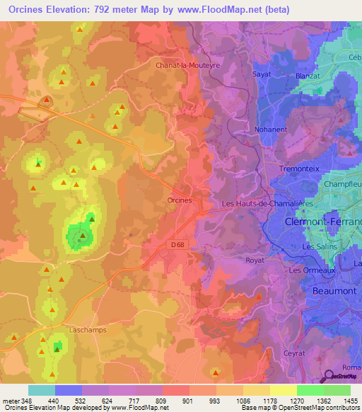 Orcines,France Elevation Map