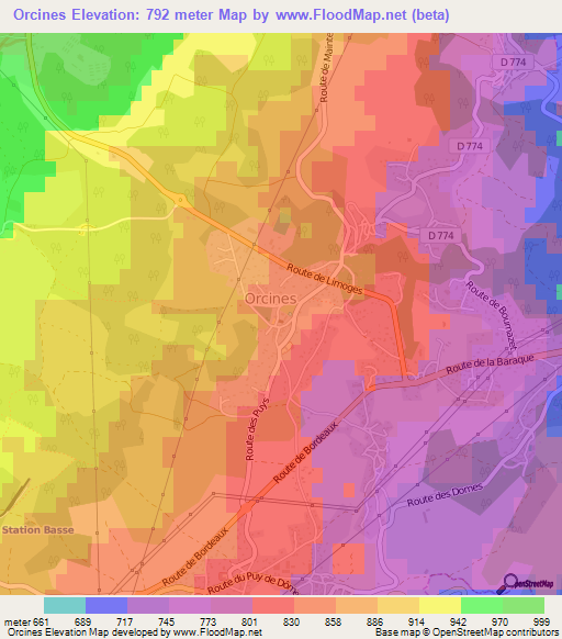 Orcines,France Elevation Map