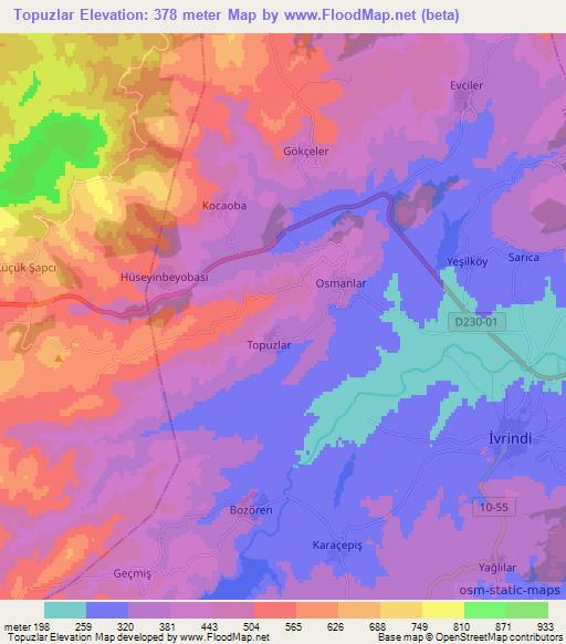 Topuzlar,Turkey Elevation Map
