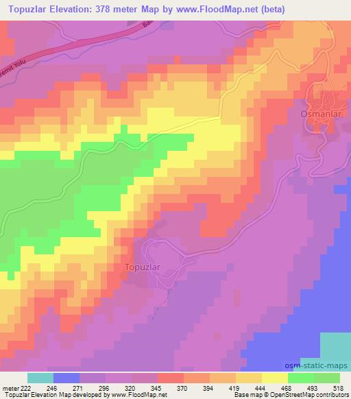 Topuzlar,Turkey Elevation Map