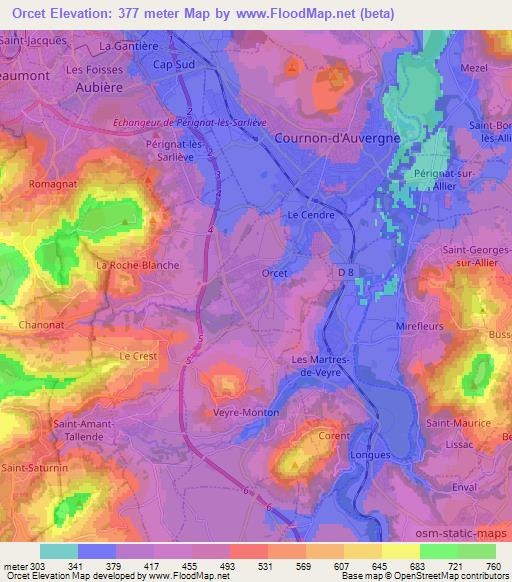 Orcet,France Elevation Map