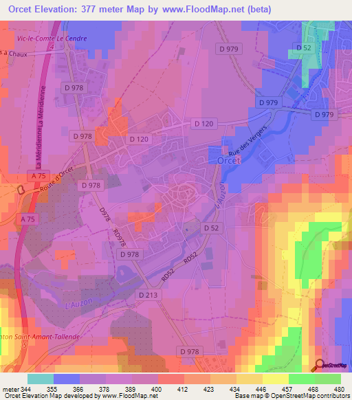 Orcet,France Elevation Map