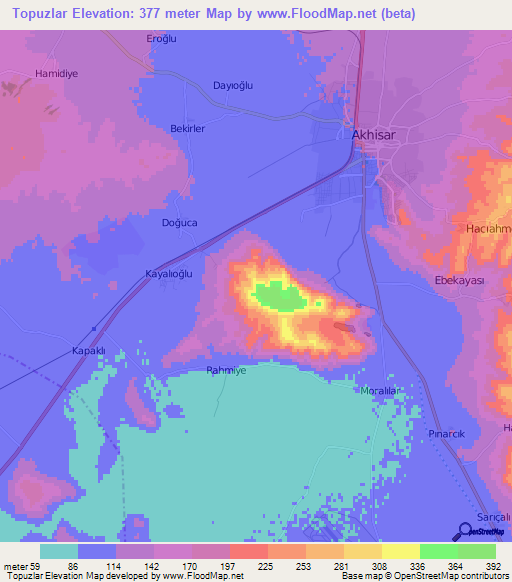 Topuzlar,Turkey Elevation Map