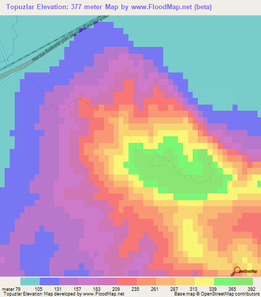 Topuzlar,Turkey Elevation Map