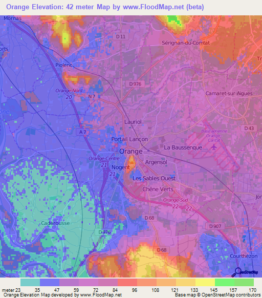 Orange,France Elevation Map