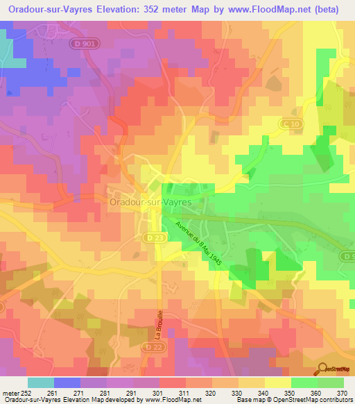 Oradour-sur-Vayres,France Elevation Map