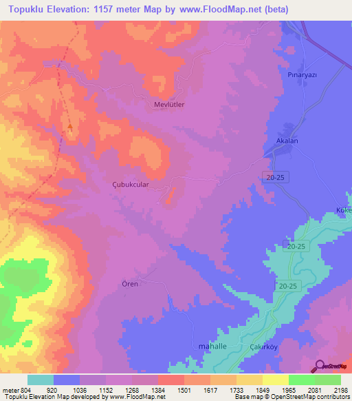 Topuklu,Turkey Elevation Map