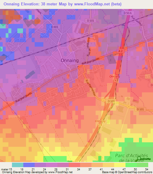 Onnaing,France Elevation Map