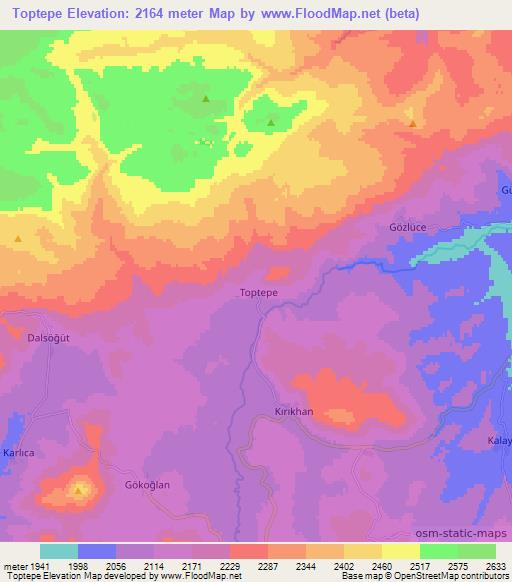 Toptepe,Turkey Elevation Map