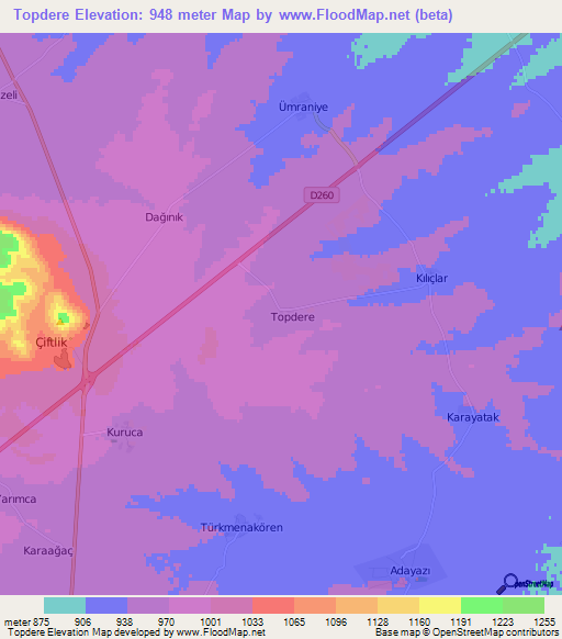 Topdere,Turkey Elevation Map