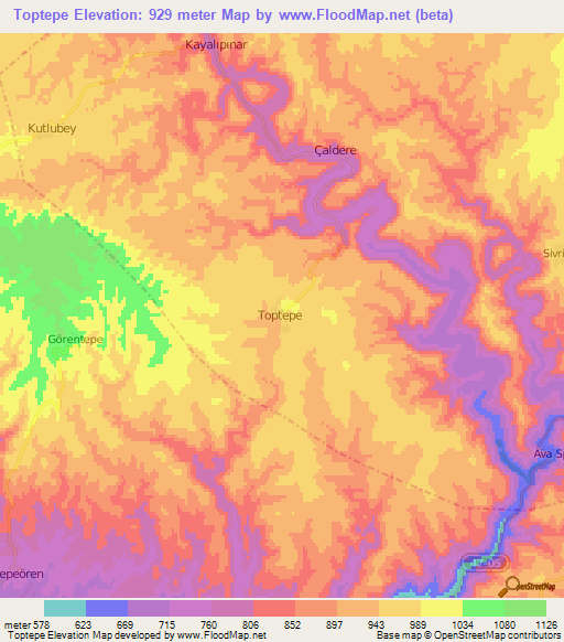 Toptepe,Turkey Elevation Map