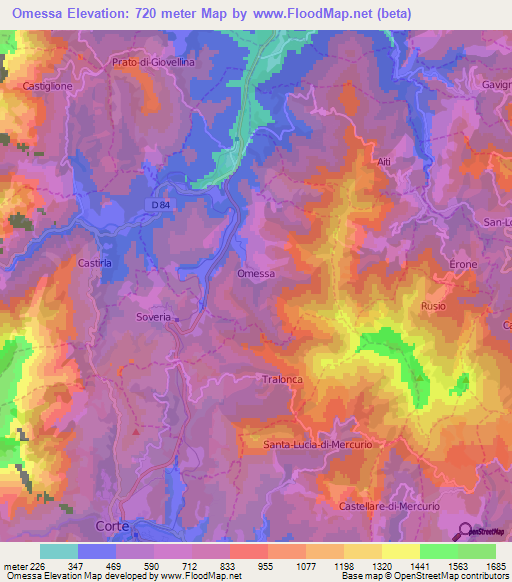 Omessa,France Elevation Map