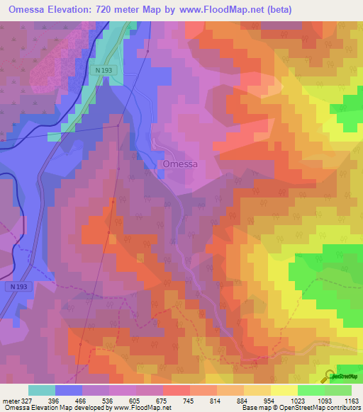 Omessa,France Elevation Map