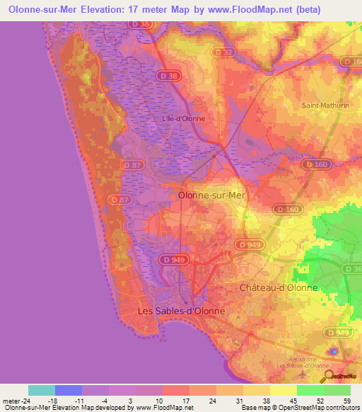 Olonne-sur-Mer,France Elevation Map