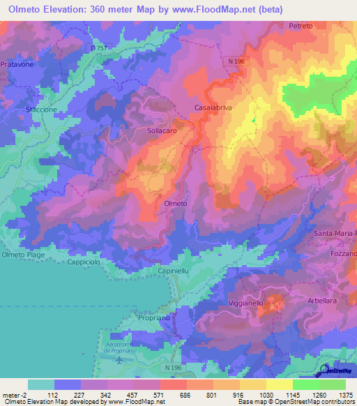 Olmeto,France Elevation Map