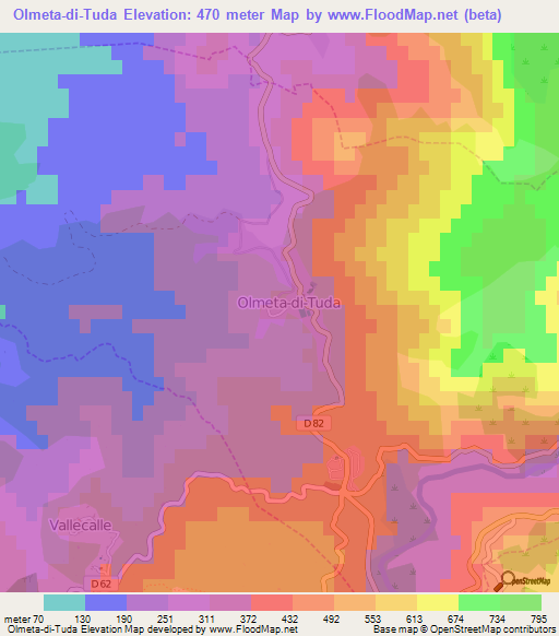 Olmeta-di-Tuda,France Elevation Map