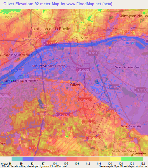 Olivet,France Elevation Map