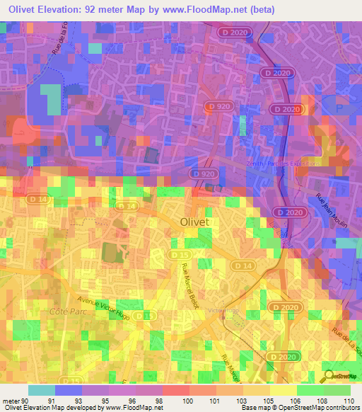 Olivet,France Elevation Map